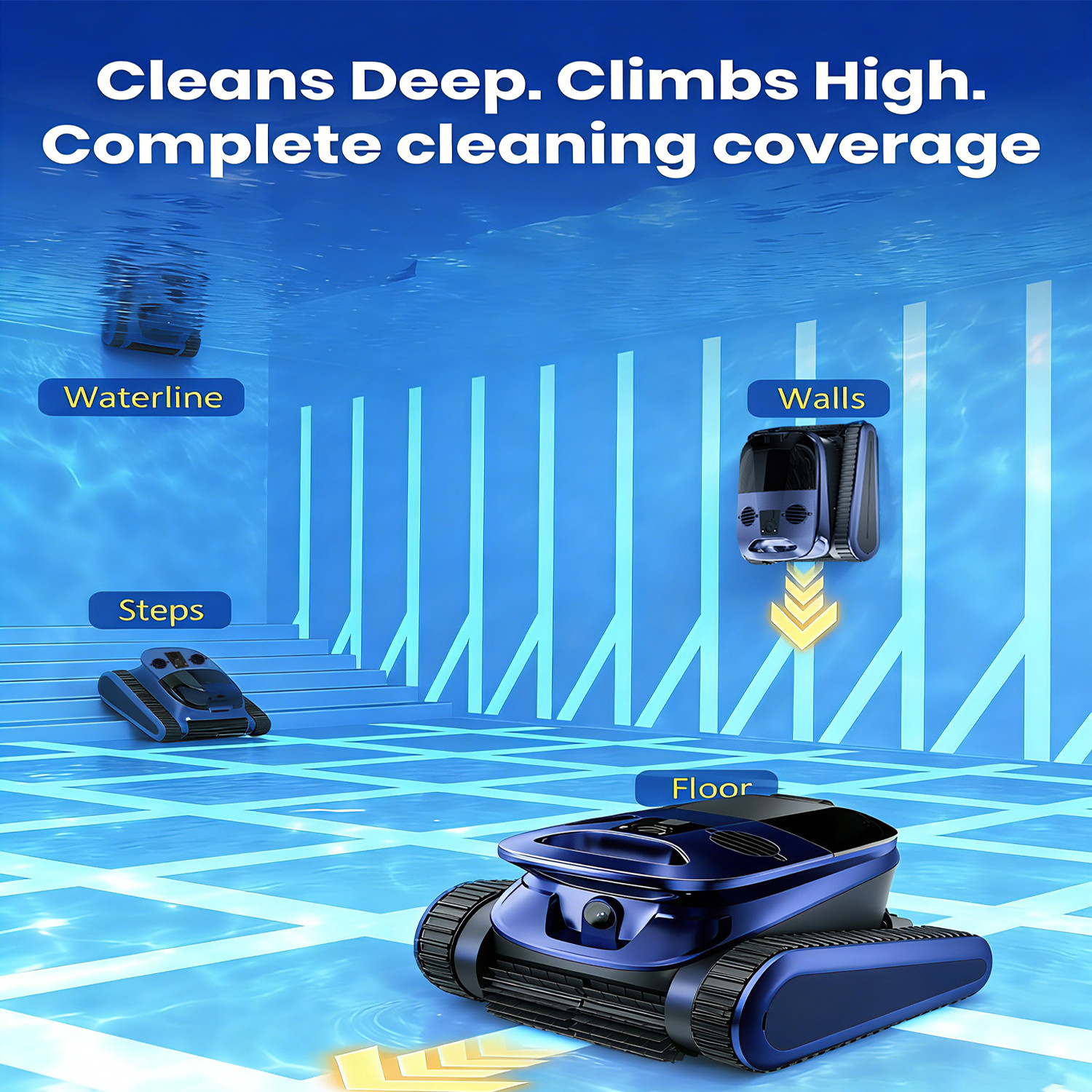 Smart Pool Cleaner Robot, Floor Wall Waterline Cleaning with APP Control