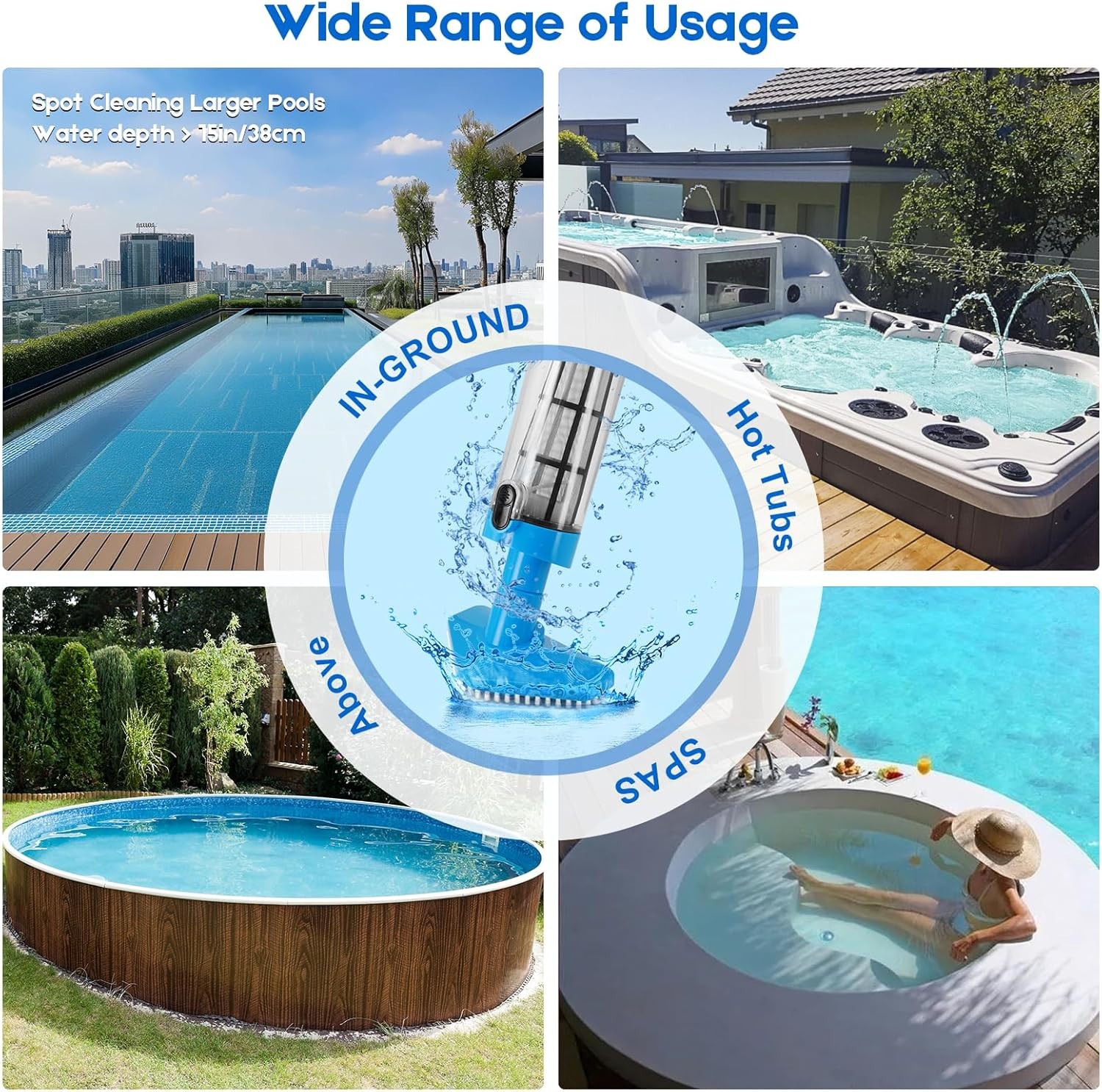 🔥 Cordless Rechargeable Pool Vacuum Handheld Cleaner w/ Telescopic Pole 90min