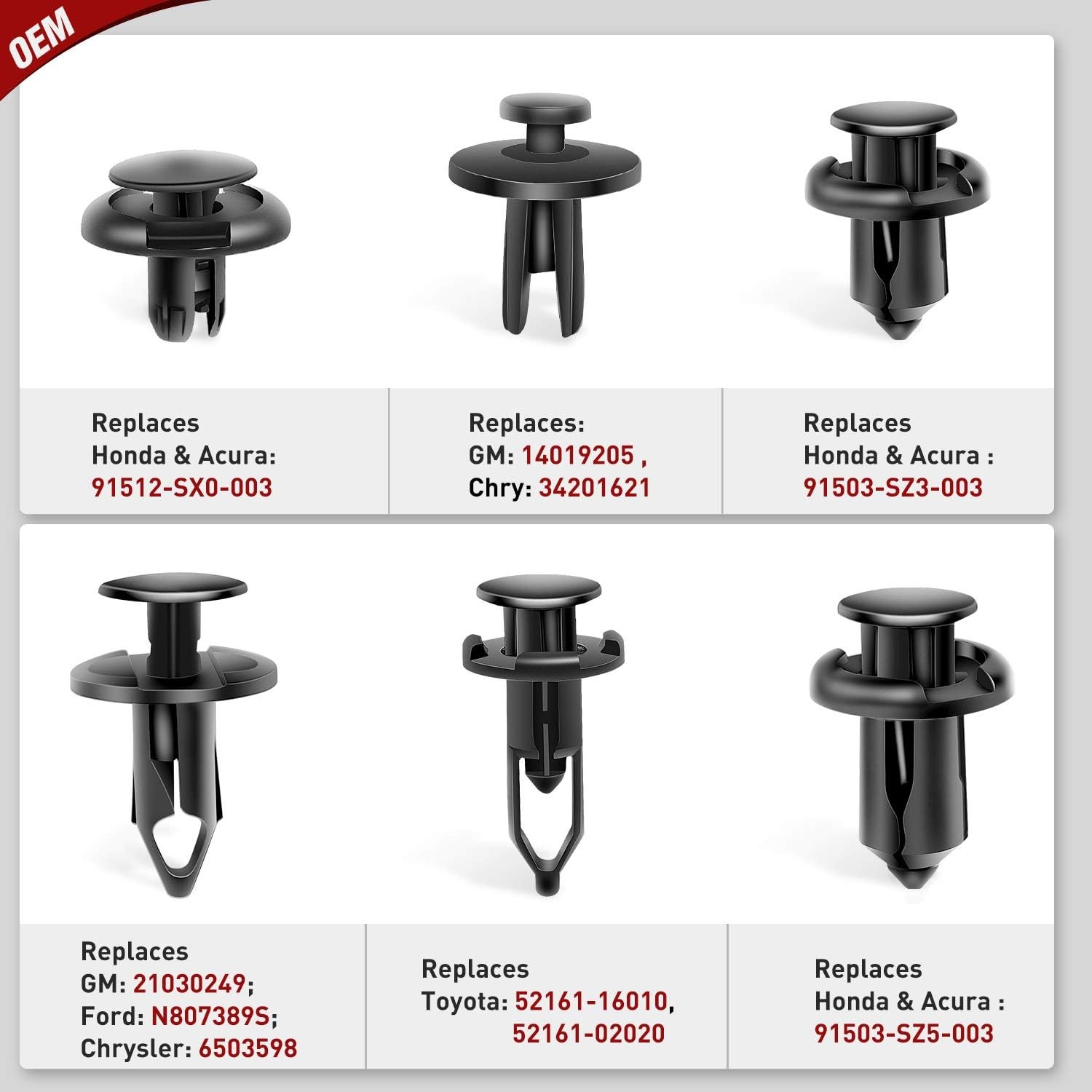 Car Retainer For GM Ford Toyota Honda Chrysler – 120 Clips 6.3mm 8mm 9mm 10mm