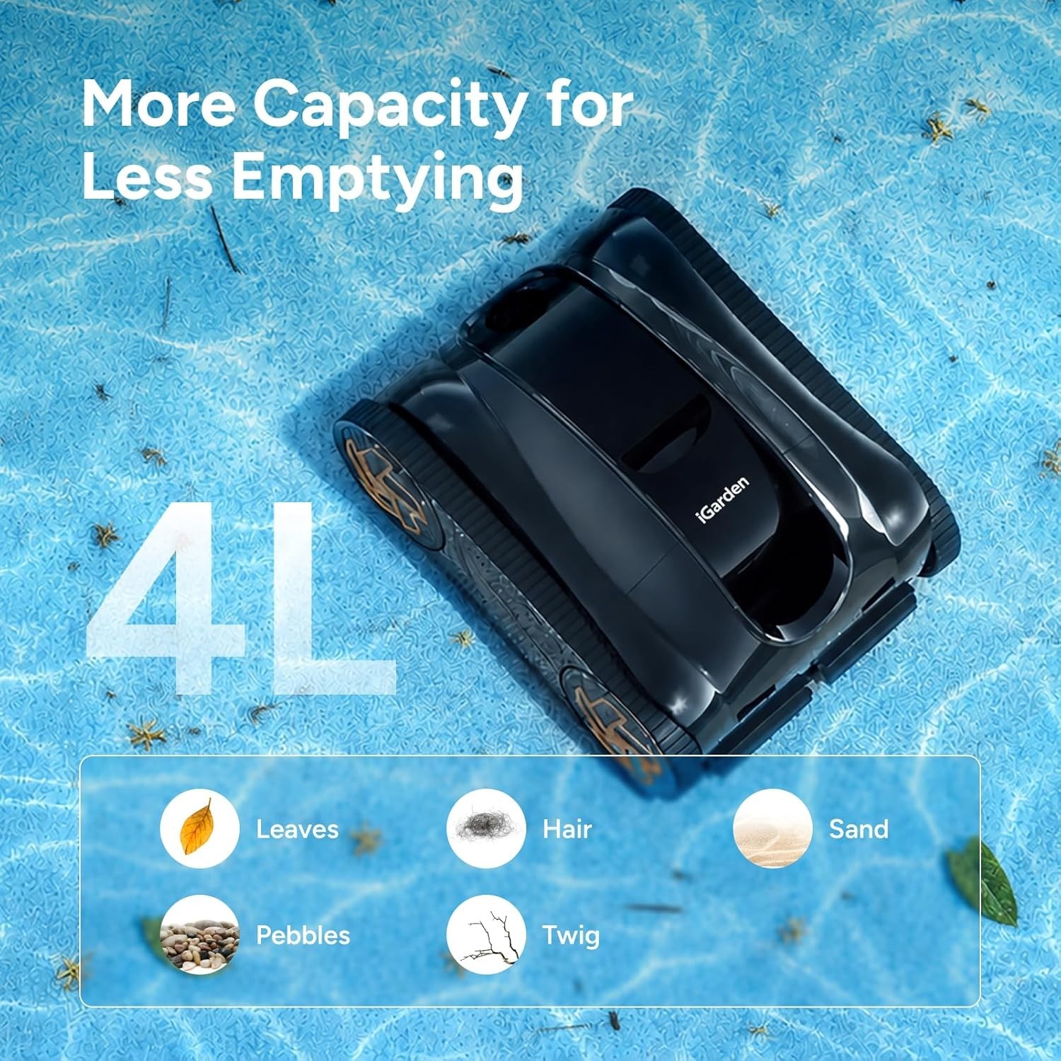 iGARDEN 4H Runtime Cordless Robotic Pool Cleaner Wall Climbing Waterline