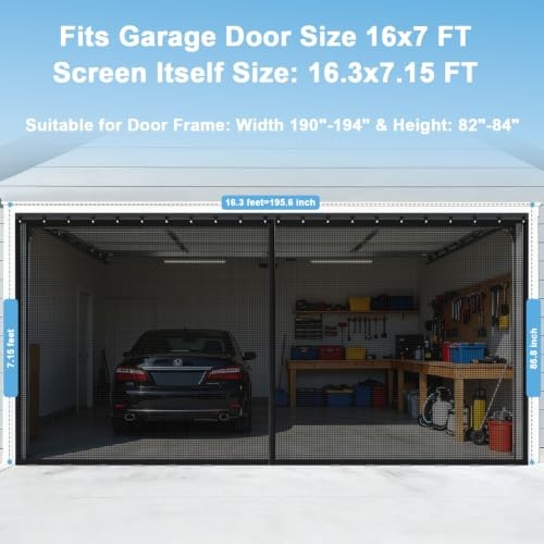 Sliding Garage Screen Doors for 2 Car Garage – 16x7FT | Fiberglass Mesh Garage