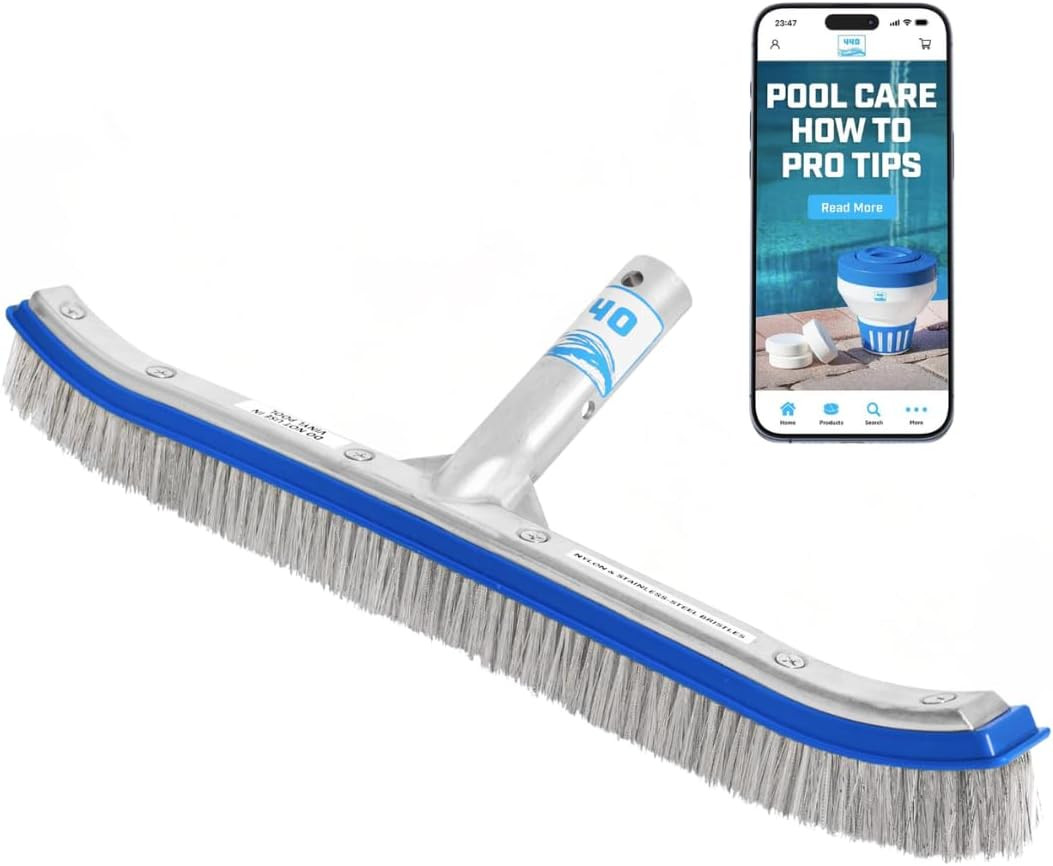 Combo Nylon and Stainless Steel Pool Brush – 18-Inch Heavy Duty Pool Brush Head