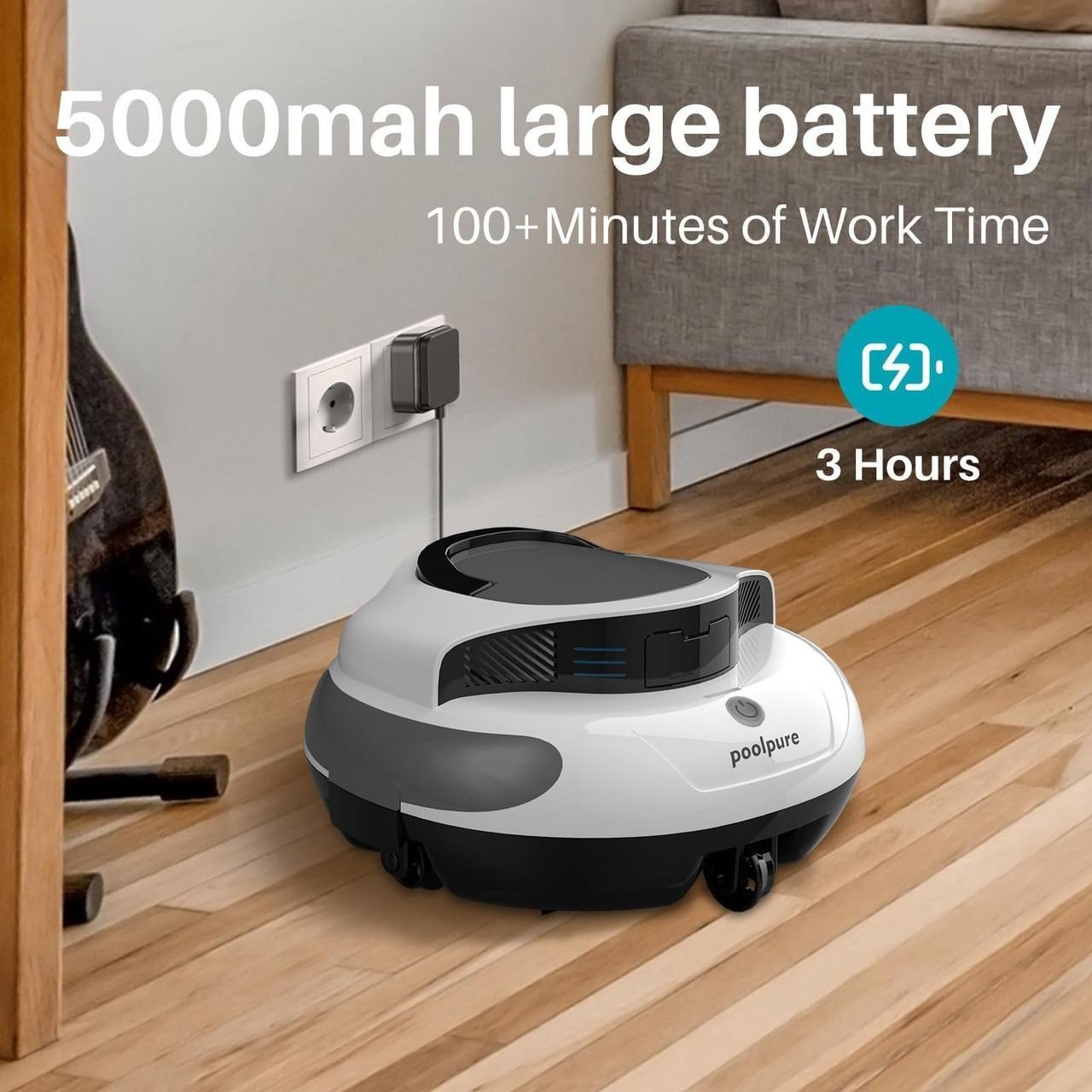AquaGuard SE Robotic Cordless Pool Cleaner with Dual 30w Motors, Self-Parking, 1