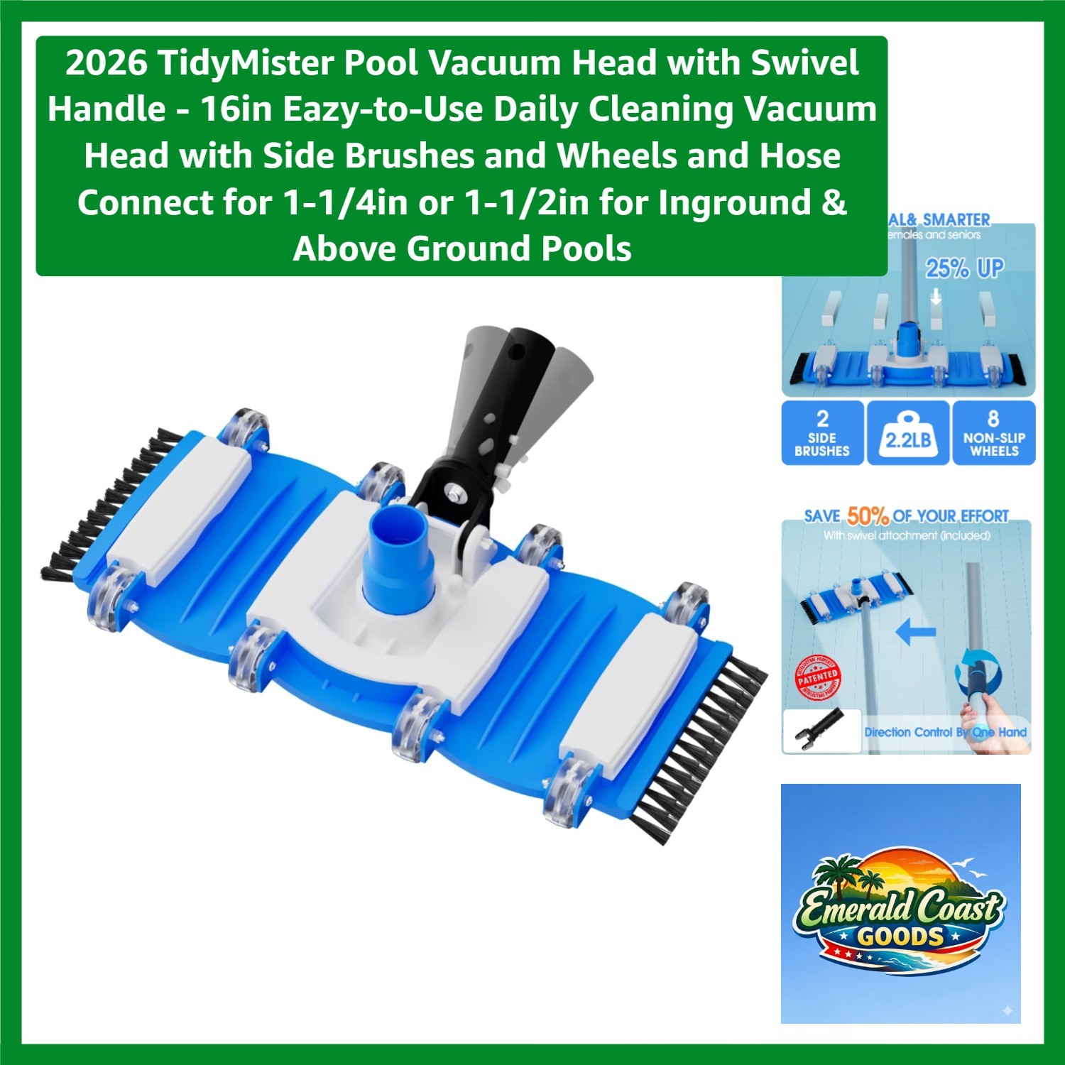 Swivel Handle 16in Pool Vacuum Head – Easy Connection and Gentle on Vinyl Lining