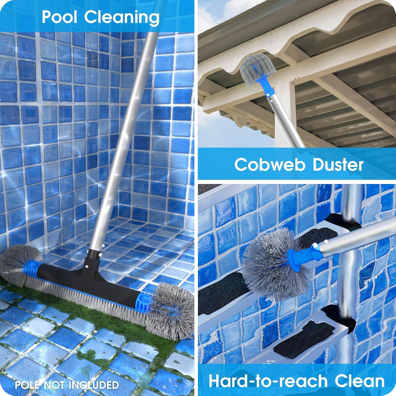 20” 2 in 1 Pool Brush Head Cobweb Duster Heavy Duty Pool Cleaning Detachable ro