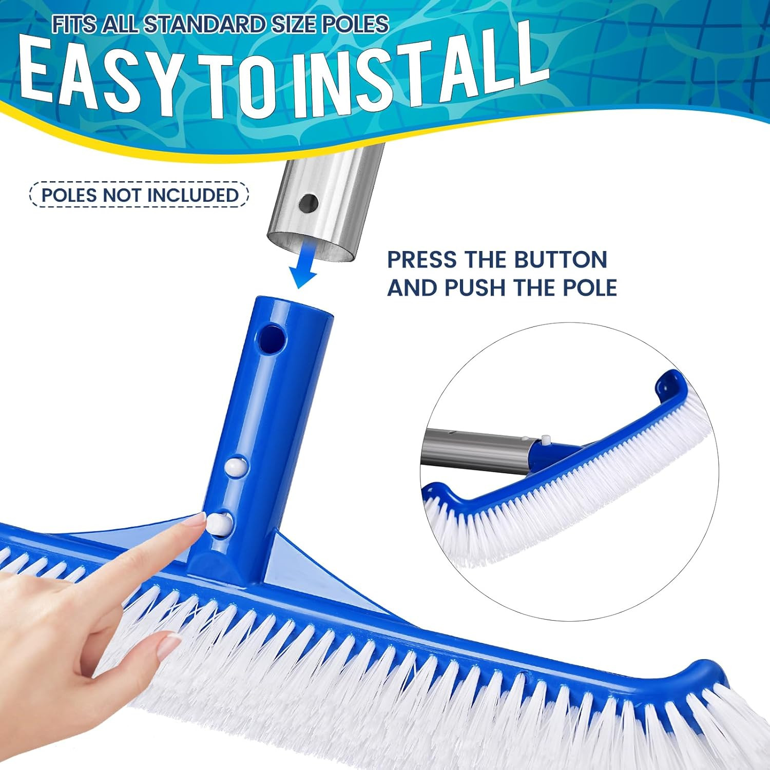Pool Brush Head – 18″ Pool Brush for Cleaning Pool Walls, Premium Swimming Pool