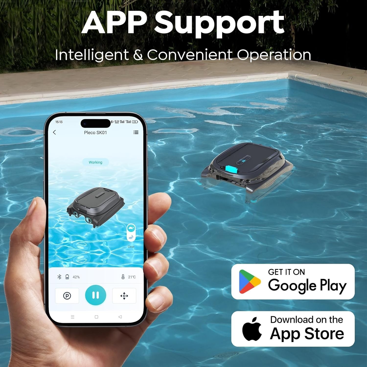 PIECO SK01 Solar Powered Auto Pool Skimmer Robotic Floating Surface Cleaner APP