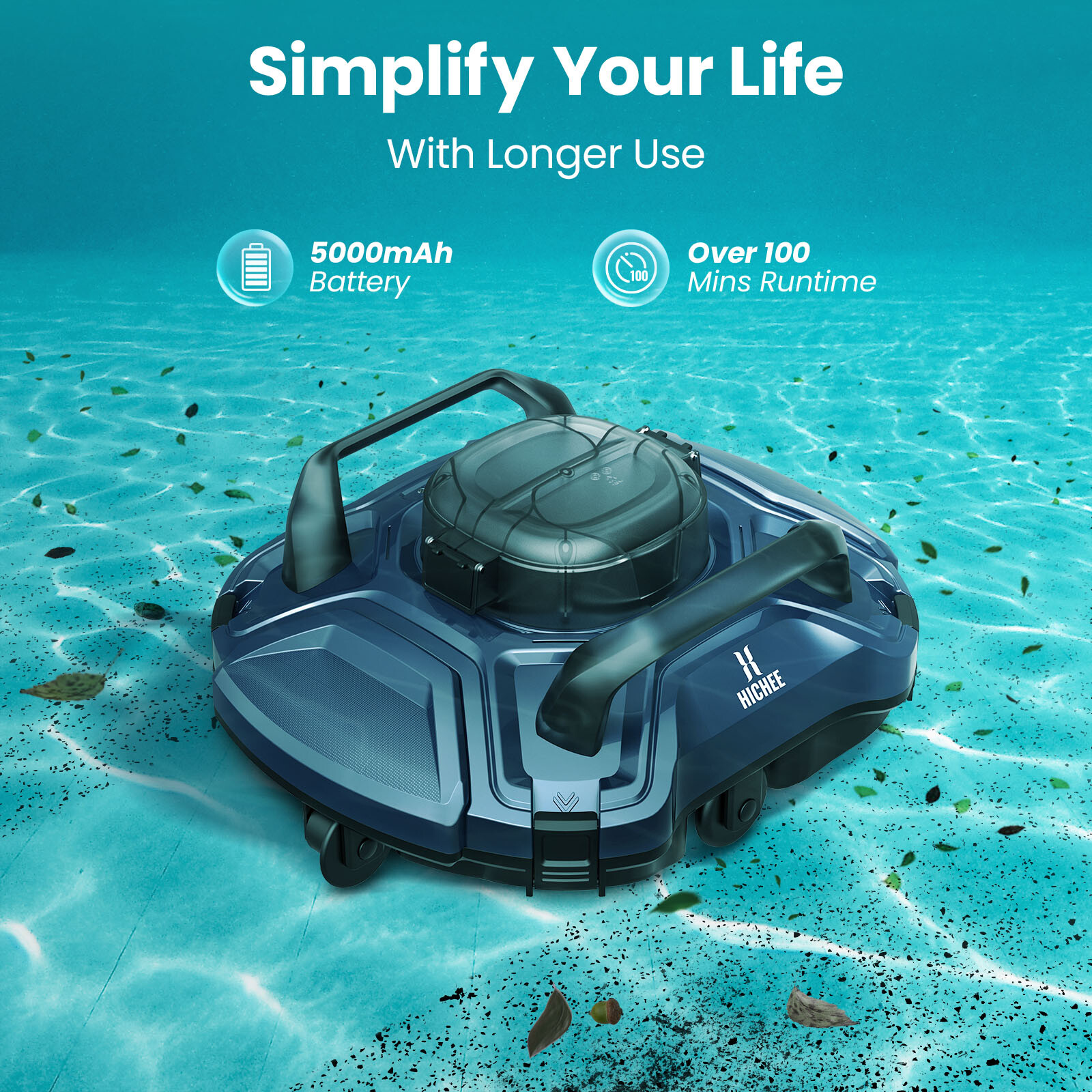 Cordless Robotic Pool Vacuum Cleaner Automatic Intelligent Navigation Self-Park