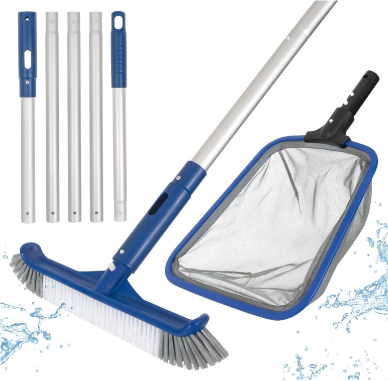 Kit Limpieza Piscina Red Skimmer Cepillo 14.5″ con Poste Aluminio Pool Tool