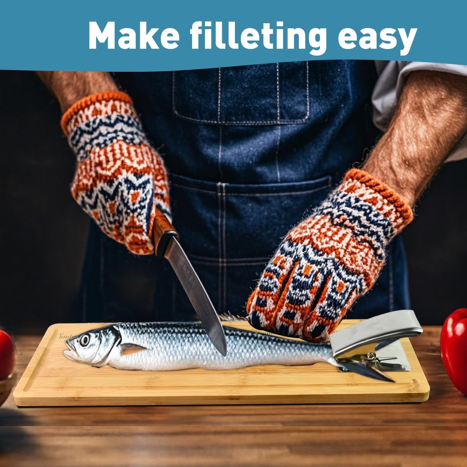 MAVOTER Bamboo Fish Cleaning Board with Clamp | Portable Fillet Tool