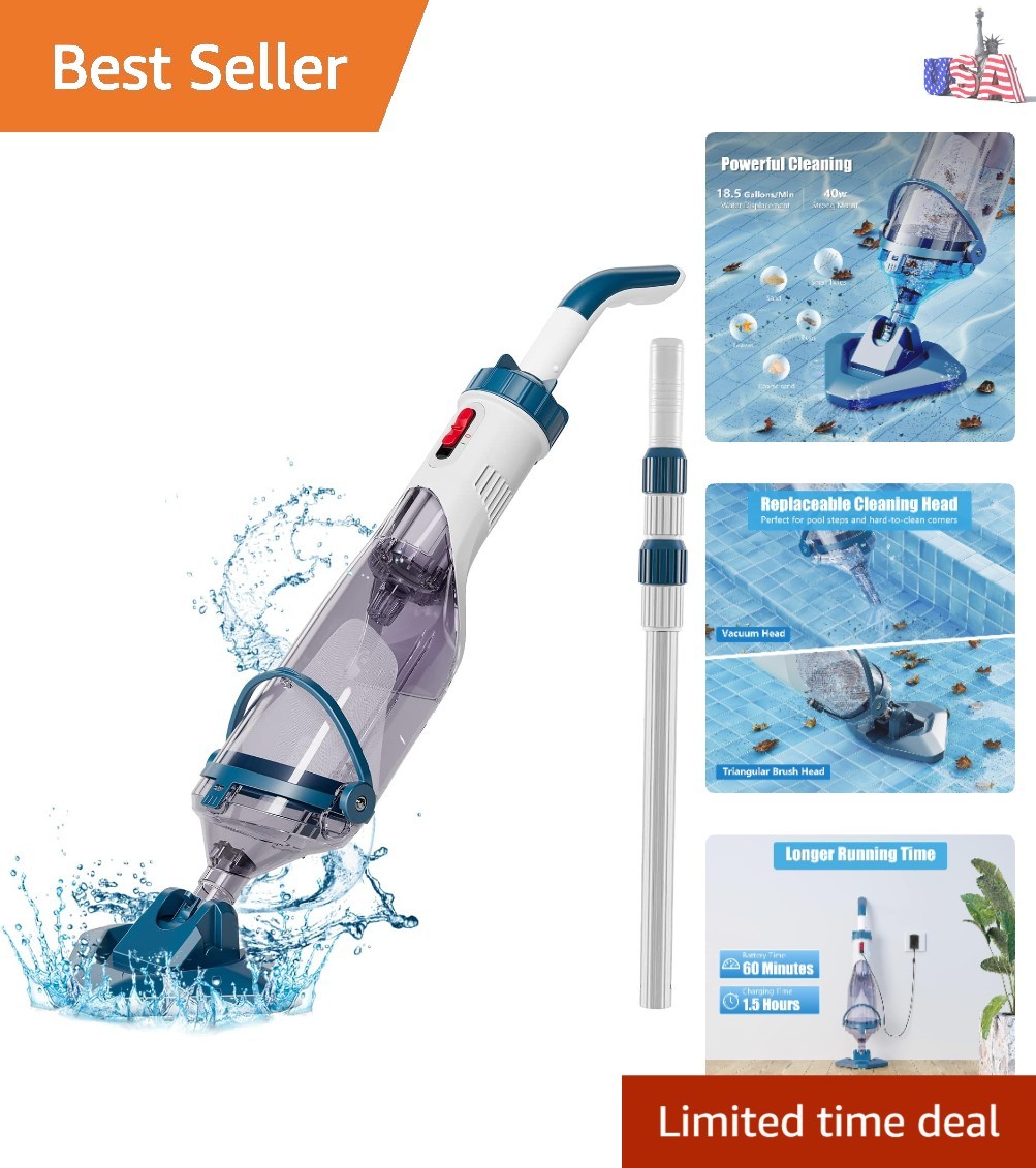 PC10 Pool Vacuum for Above Ground Pool with a Telescopic Pole, Running time u…