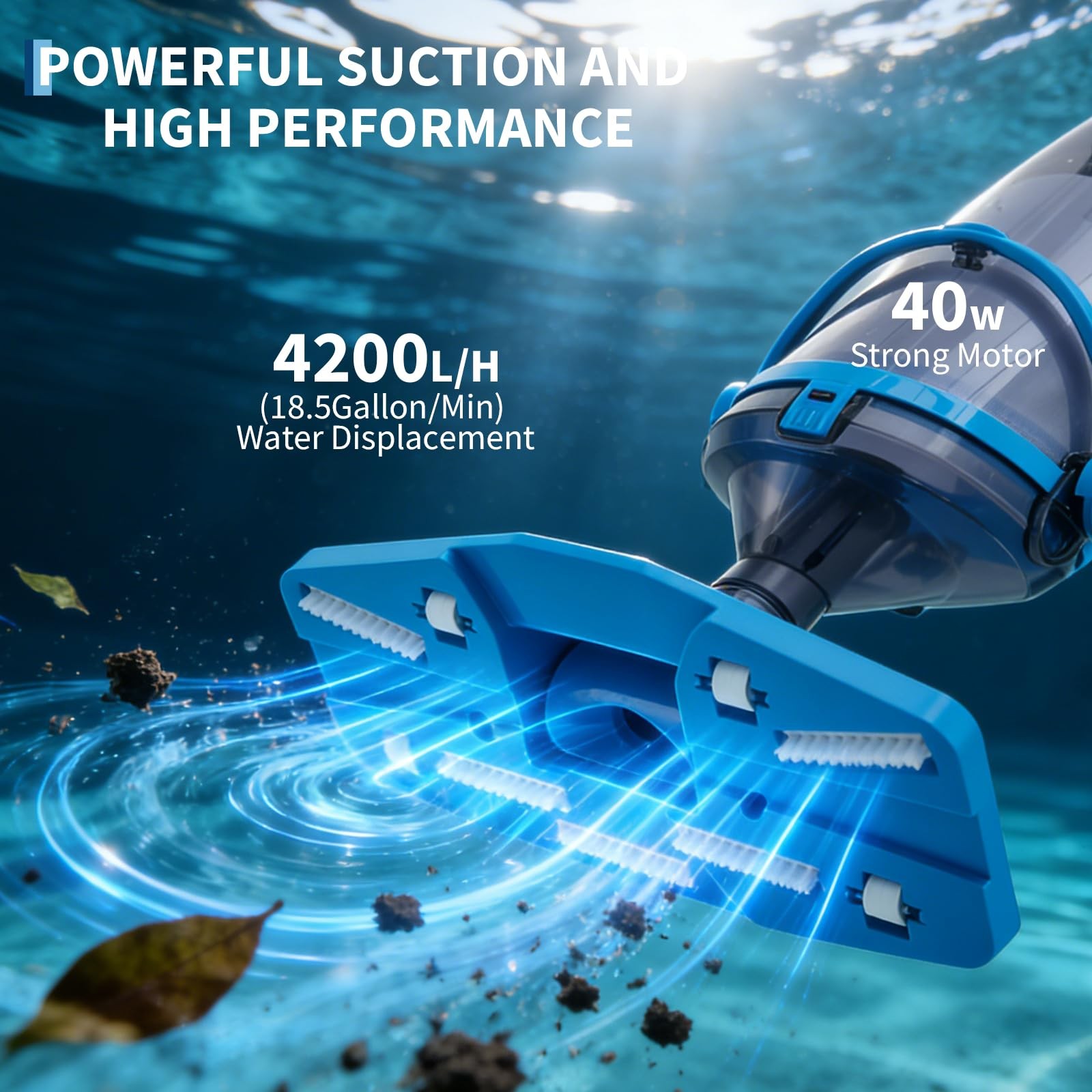 Cordless Rechargeable Pool Vacuum Cleaner Handheld with Telescopic Pole ,60 Mins