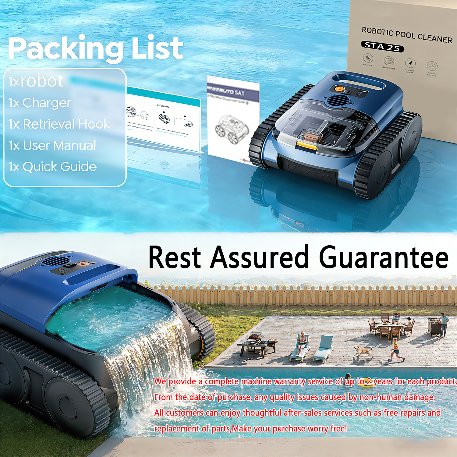 Robotic Pool Cleaner for Swimming Pools Auto Clean Floor/Wall&Waterline Cleaning