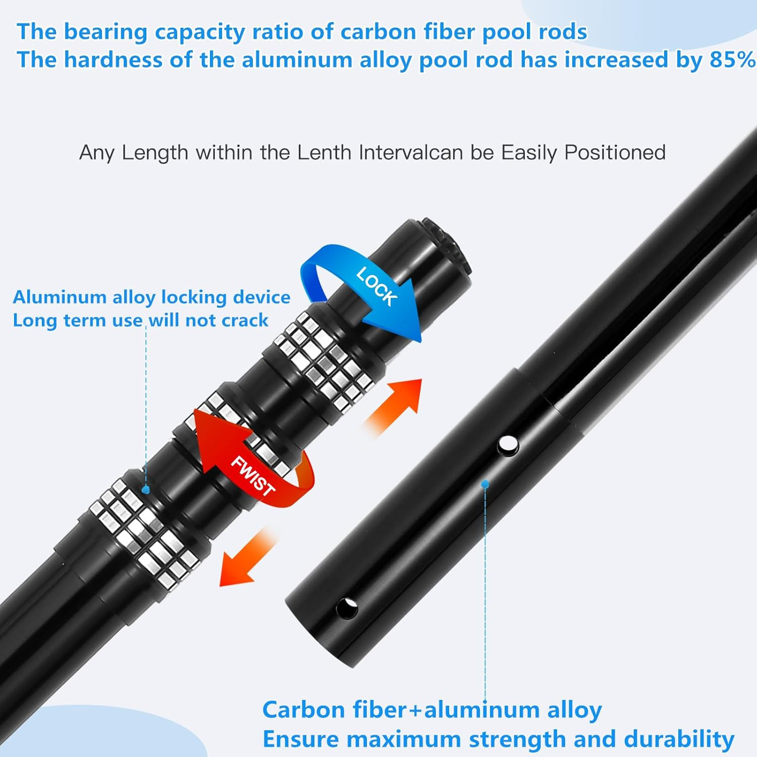 Swimming Pool Pole Carbon Fiber，Pool Skimmer Pole Telescopic Swimming，Pool Clean