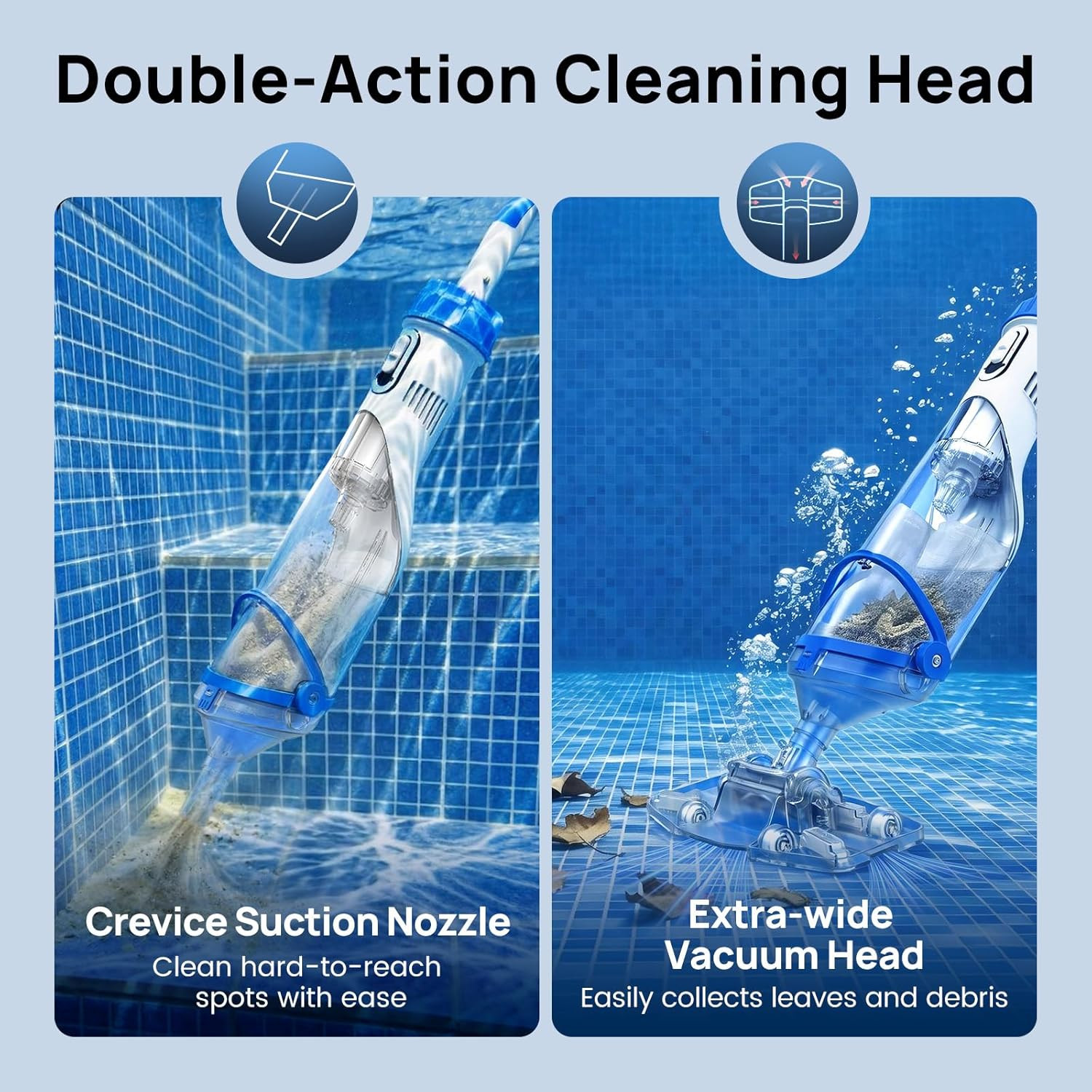 Cordless Rechargeable Pool Vacuum for Above & Inground Pools, 1110 GPH Suction