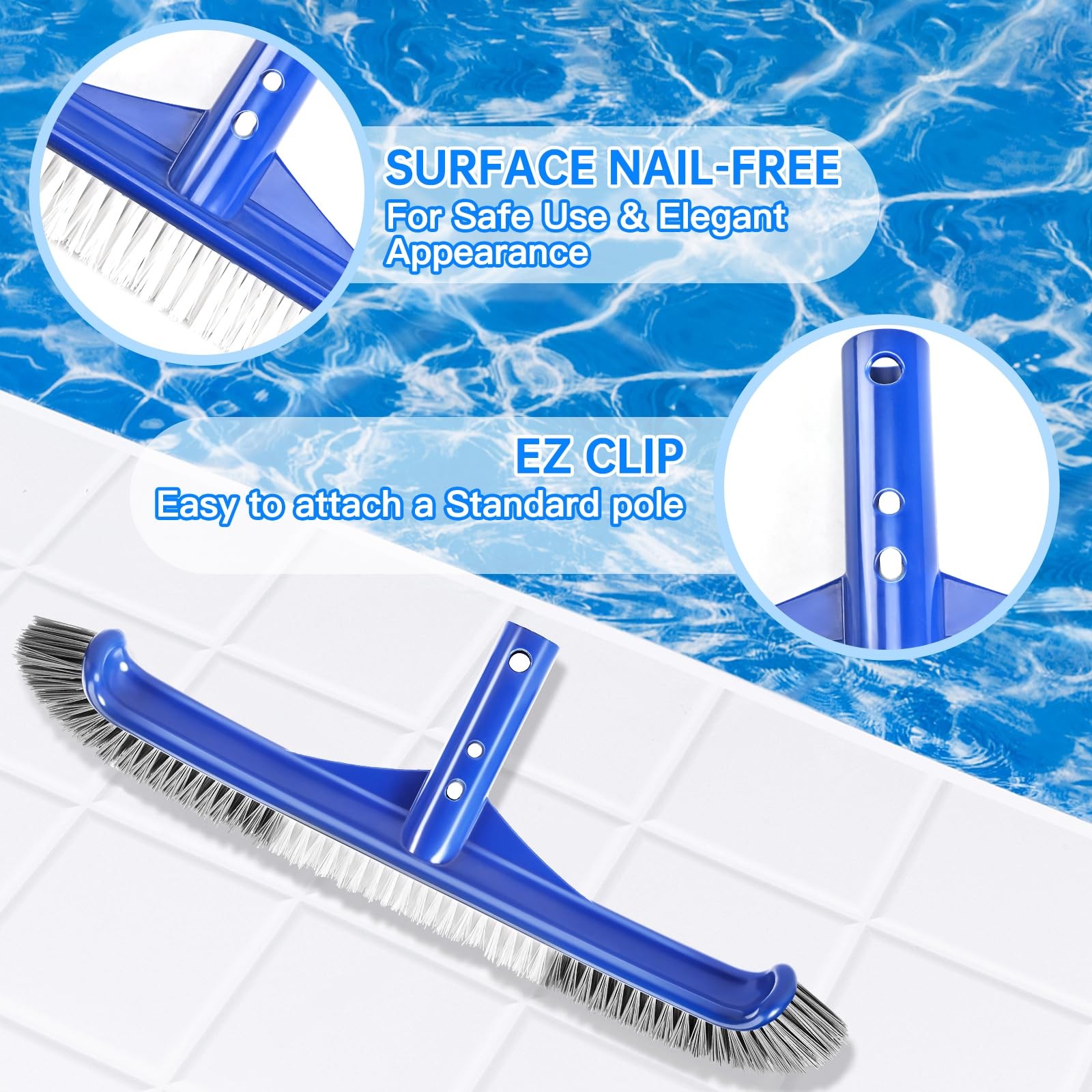 Pool Brush Head, 17″ Pool Brushes for Cleaning Pool Walls, Curved Ends High-E…