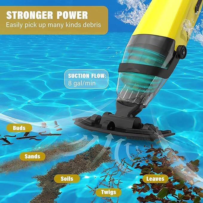 Handheld Pool Vacuum Rechargeable Pool Cleaner Powered with 60mins Runtime Hot