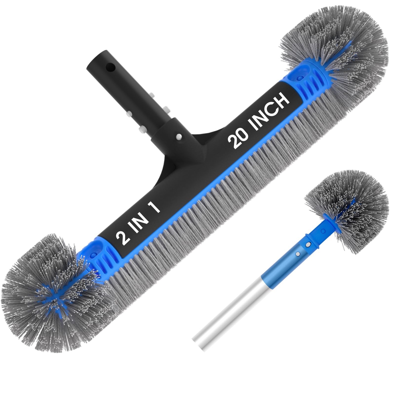 20″ 2-in-1 Pool Brush Head & Cobweb Duster – Heavy Duty Cleaning Tool, EZ Clip,