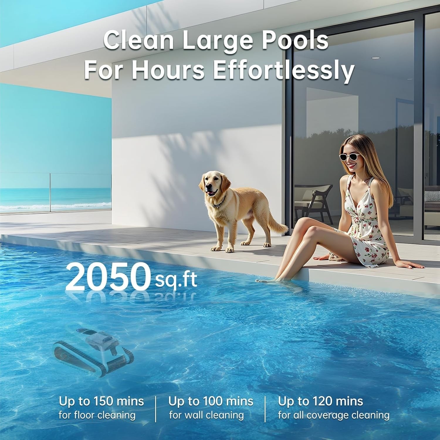Cordless Robotic Pool Cleaner, Smart Navigation, 150min Runtime, 180W