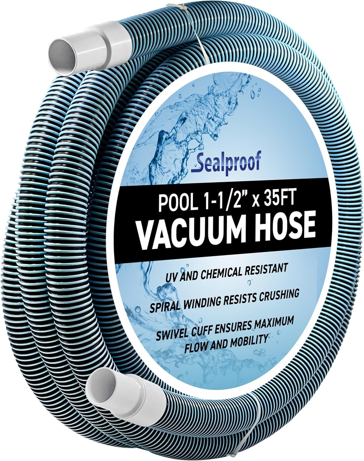 Swimming Pool Vacuum Hose 1-1/2″ x 35-Ft Swivel Cuff Kinkproof Design Made in