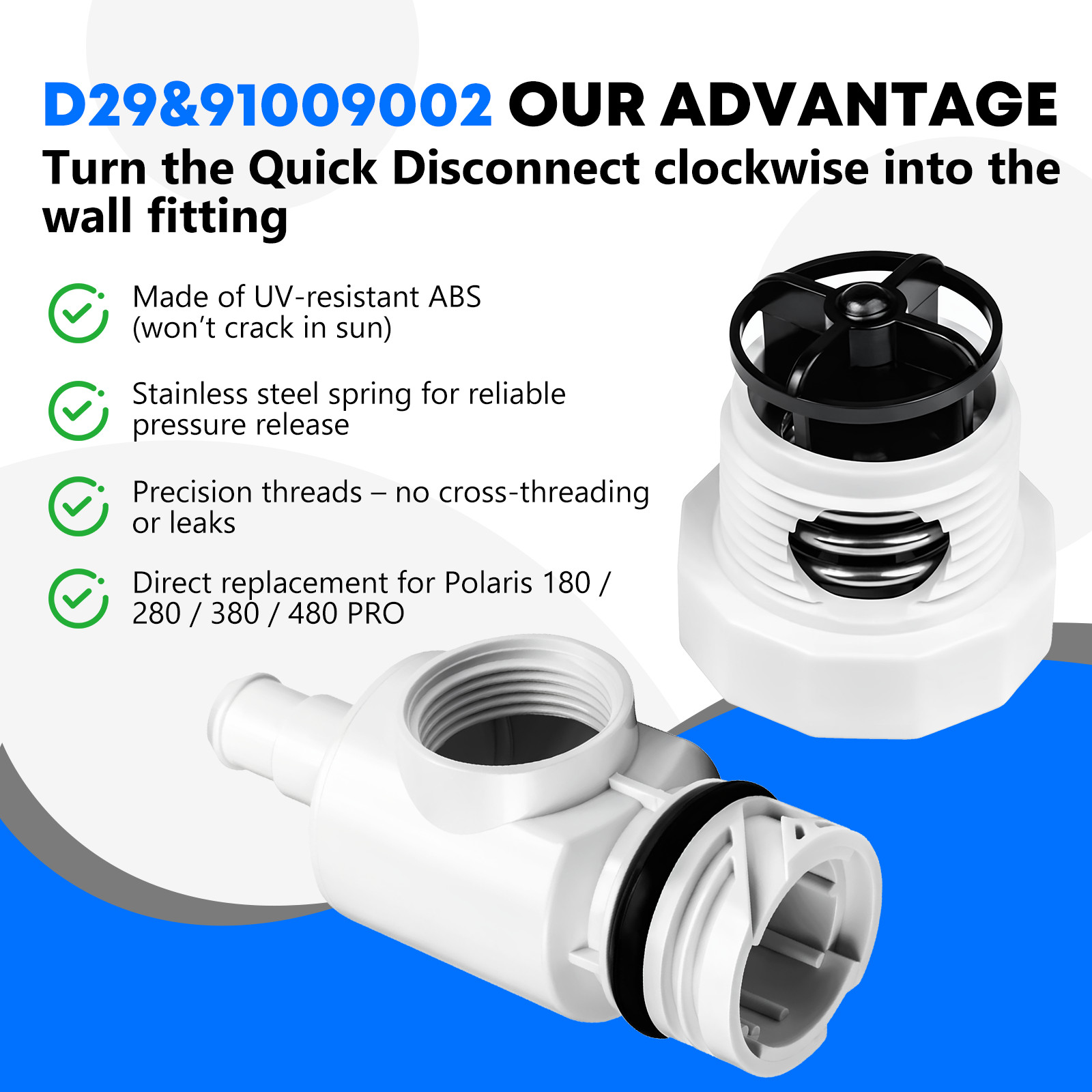 Wall Fitting D29 UWF&Pressure Relief Valve 91009002 Fits for Polaris 180/280/380