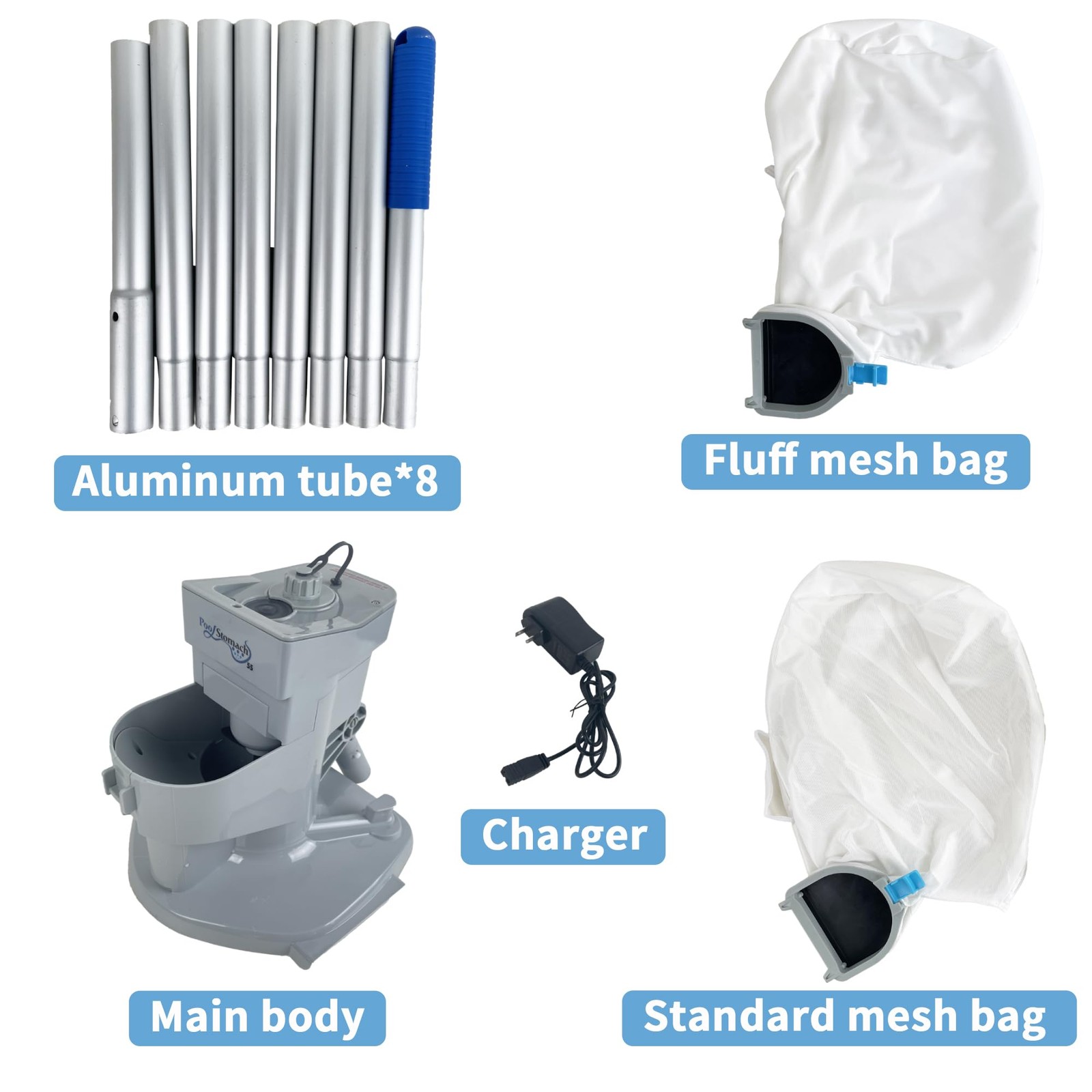 Cordless Pool Vacuum Handheld Rechargeable Cleaner with Poles,60 Mins Runtime