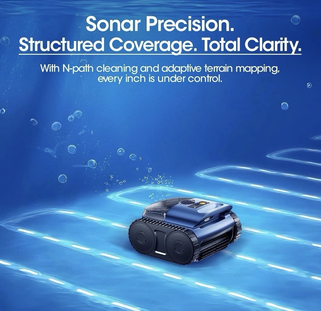 Seauto Cordless Robotic Pool Vacuum Cleaner SAT25, Track Drive Sonar Navigation