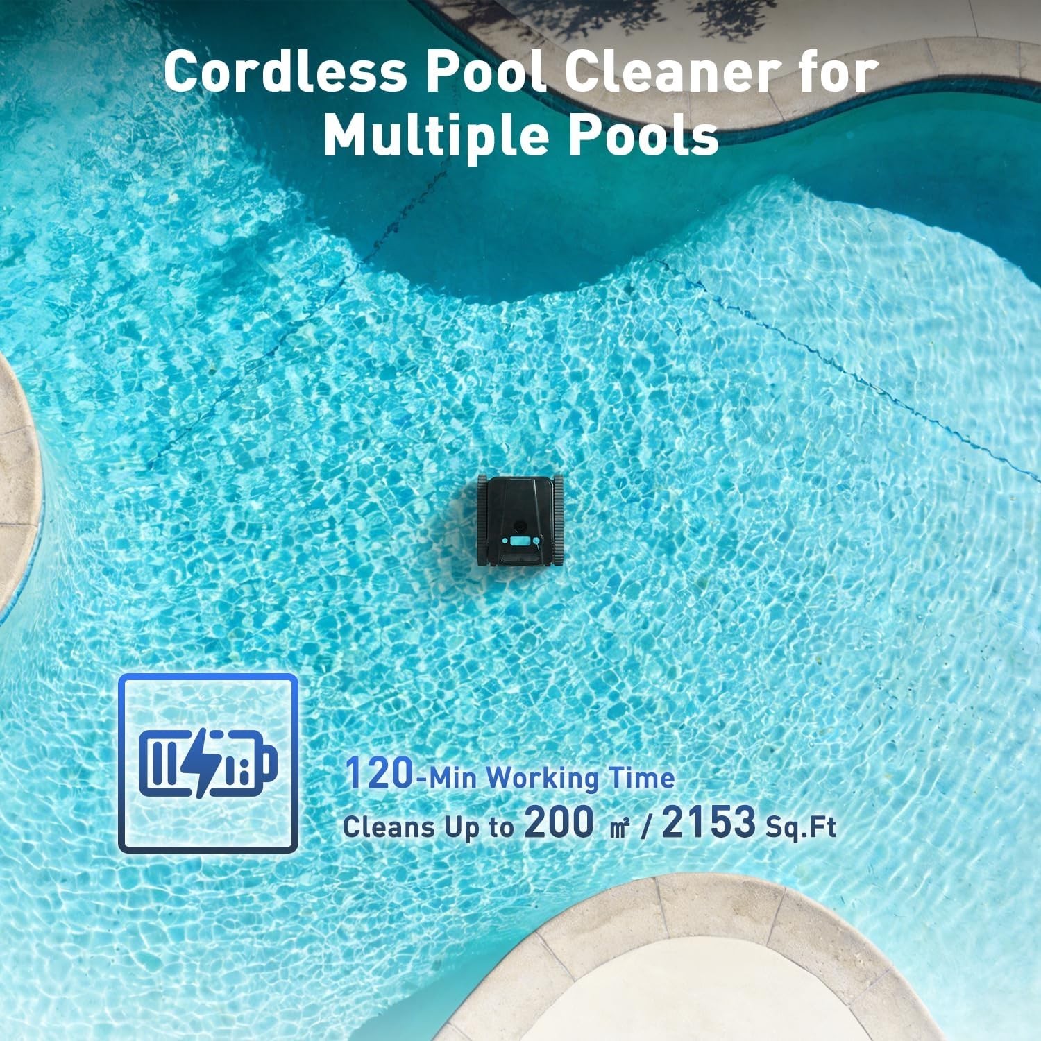 KKI H2 Cordless Robotic Pool Cleaner, Smart Vacuum, Self-Parking, FREE SHIP!