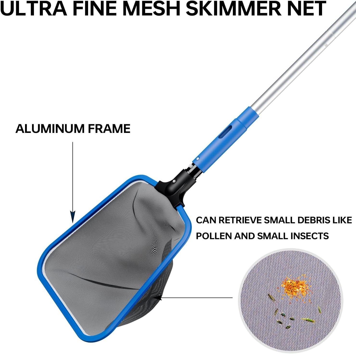 Pool Cleaning Kit with 70.5 In Pole Half Deep Skimmer Net 12 In Round Brush