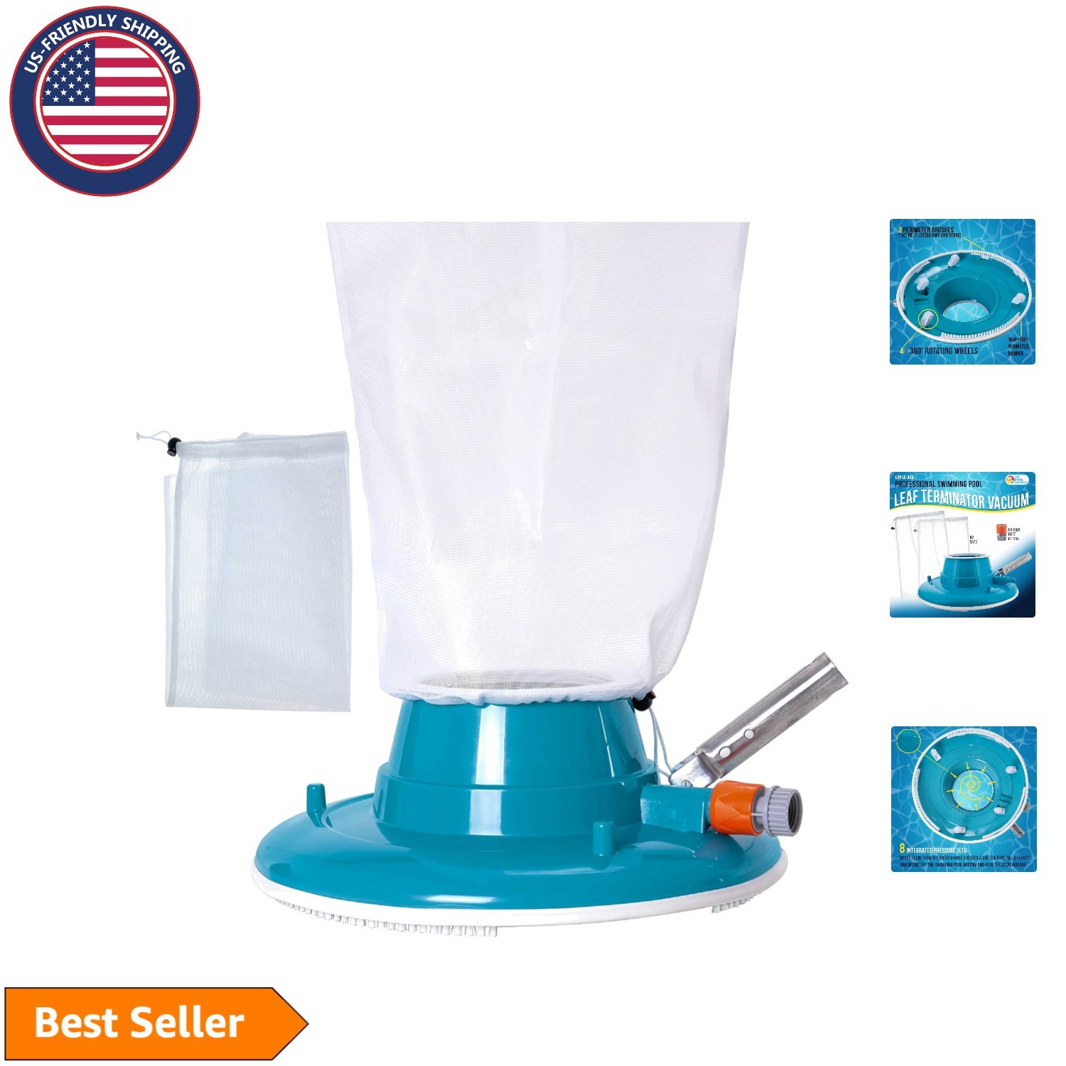 High-Efficiency 15″ Pool Cleaner with 8 Jets & 3 Brushes – Easy to Use