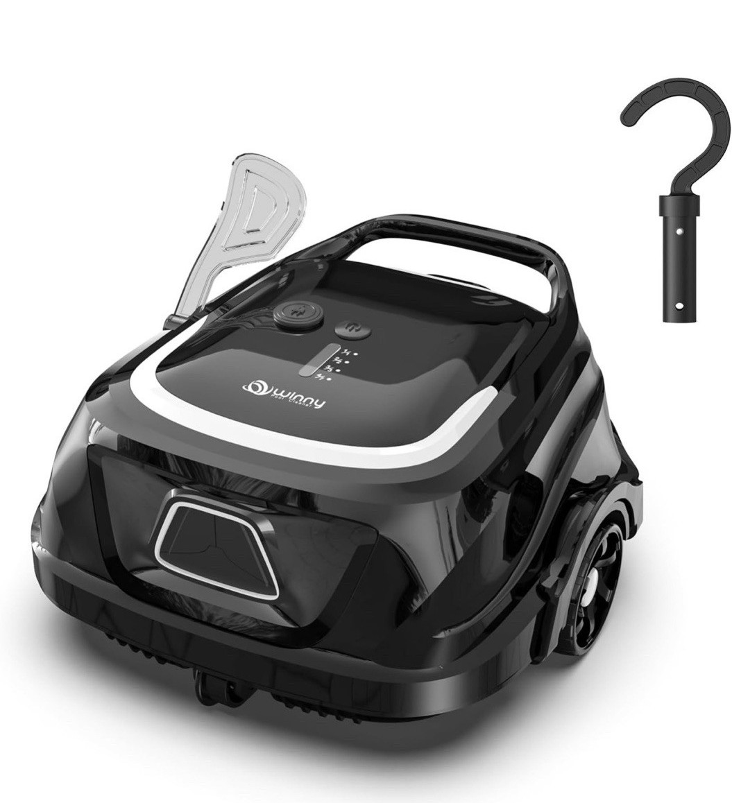 Winny A1 Cordless Lightweight Robotic Pool Cleaner Black w/ Charger Hook