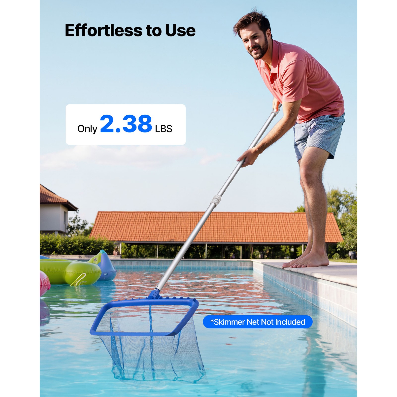 Telescopic Aluminum Pool Pole, Adjustable Length 3.4 to 15 ft with Twist Lock
