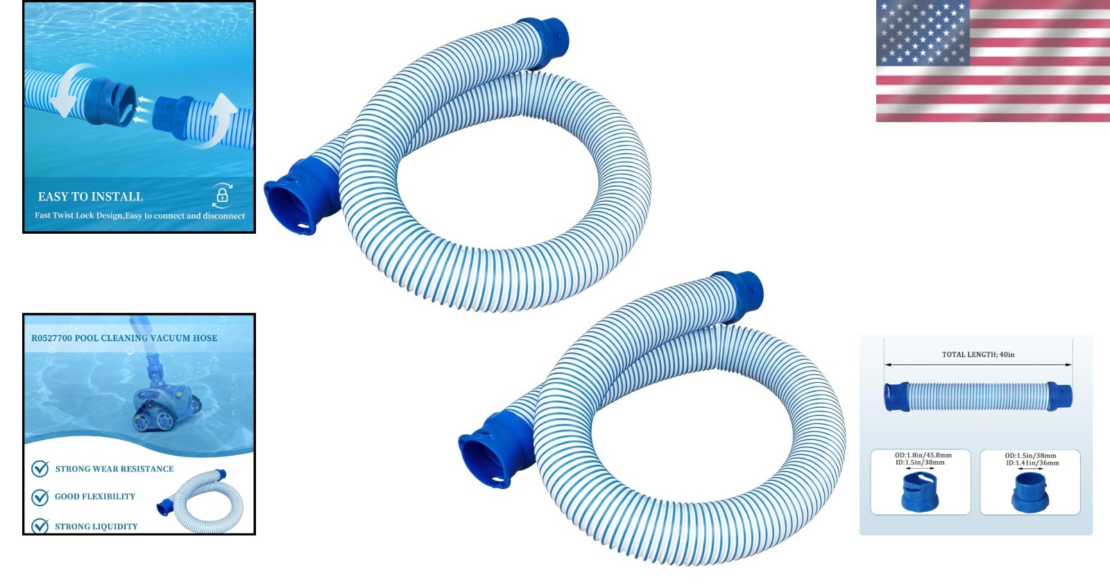 Universal 39 Inch Pool Cleaning Hose for Effortless Inground Cleaning – 2-Pack