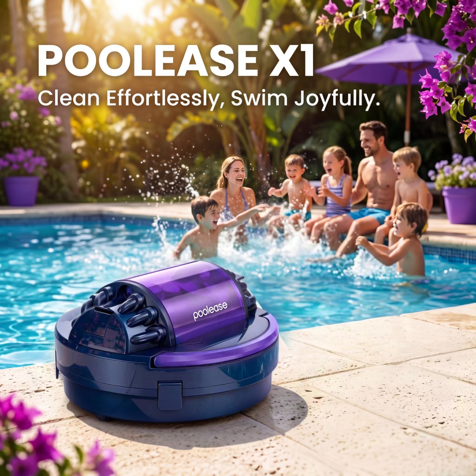 Poolease Cordless Robotic Pool Vacuum for Above Ground Flat Pool up to 960 Sq.ft