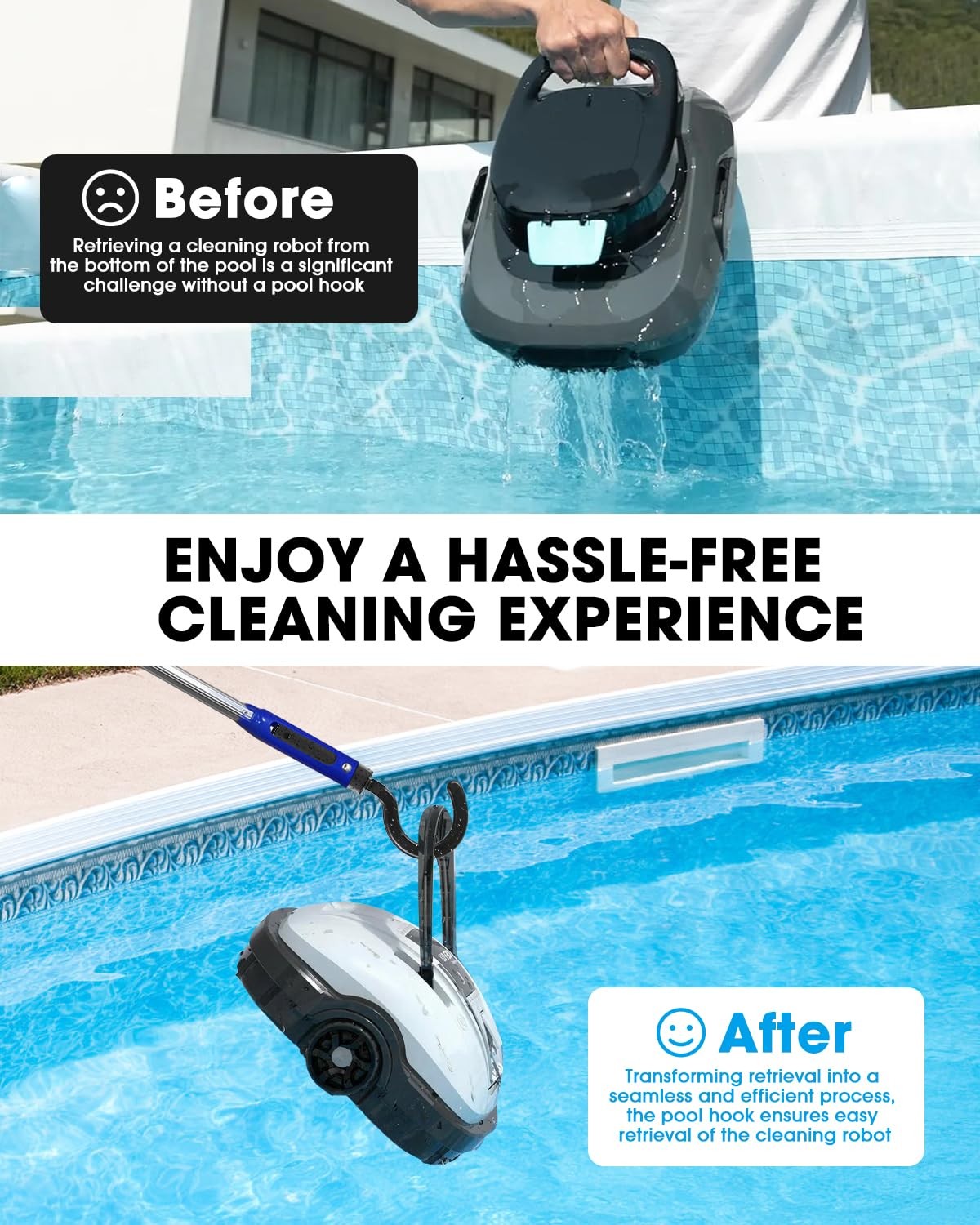 Stainless Steel Pool Hook for All Robotic Pool Cleaners, Rubber-Coated Metal …