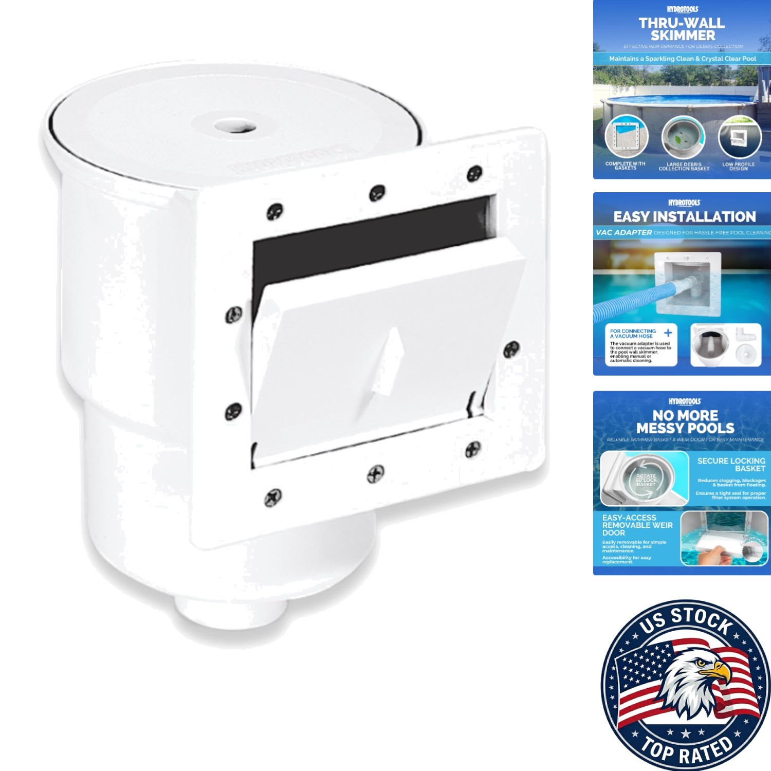 Standard White Thru-Wall Skimmer Kit with Vacuum Plate – Easy Installation