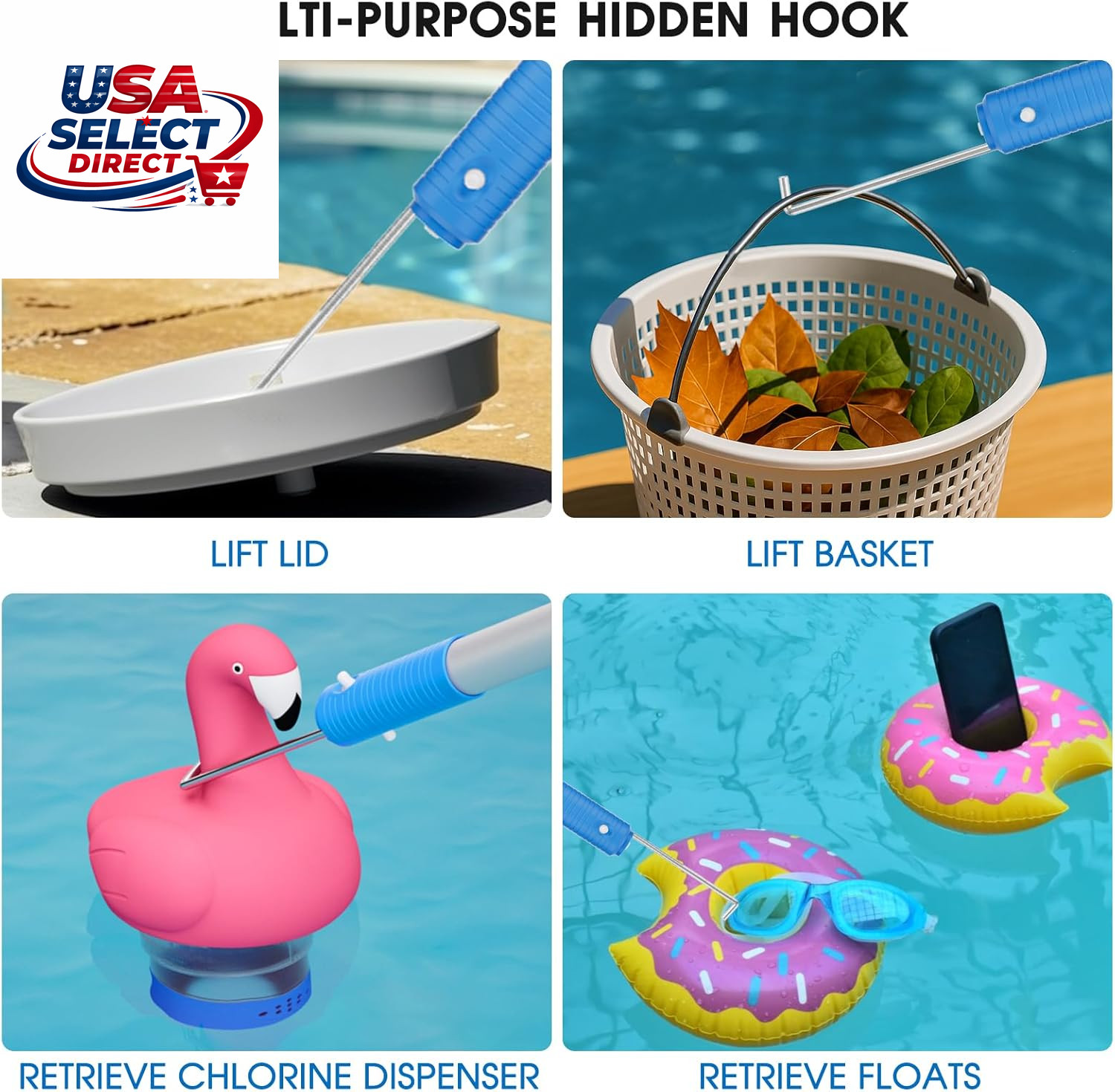 2 in 1 Multifunctional Pool Brush with 10 FT Poles – 17.5” Heavy Duty Swimming