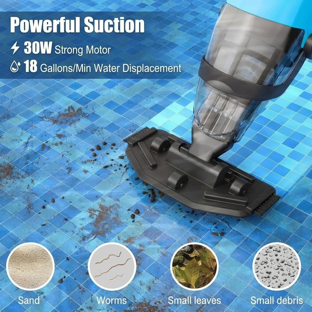 Cordless Pool Vacuum for Above Ground Pool Handheld Pool Cleaner Rechargeable