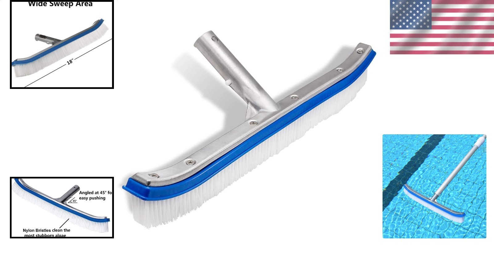 Pool Cleaning Brush – Aluminum, Flexible Nylon Bristles, EZ Clip System