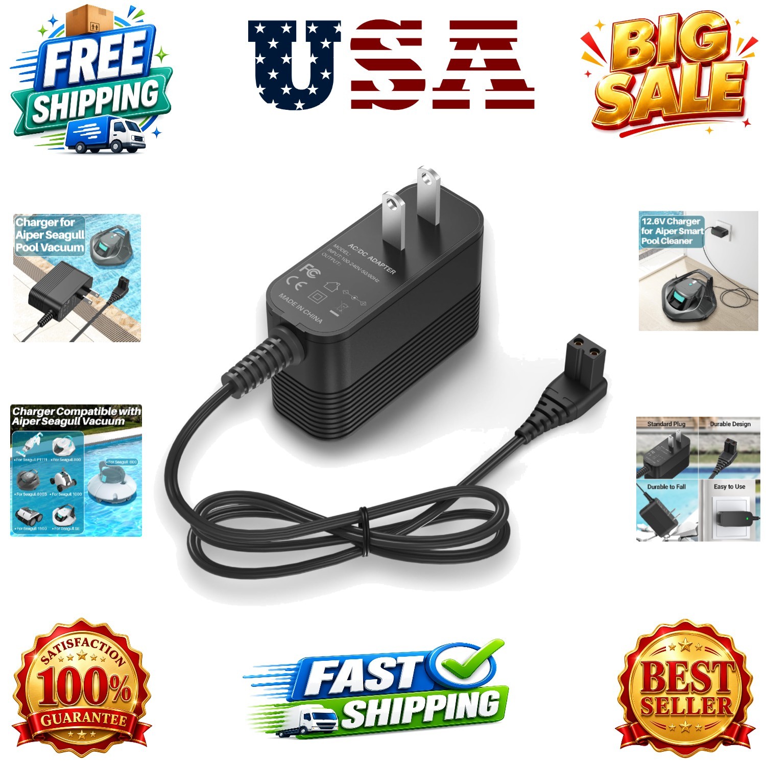 12.6V Charger for Aiper Seagull Pool Vacuum 600 800 800B SE 1000 1500 P1111 H…