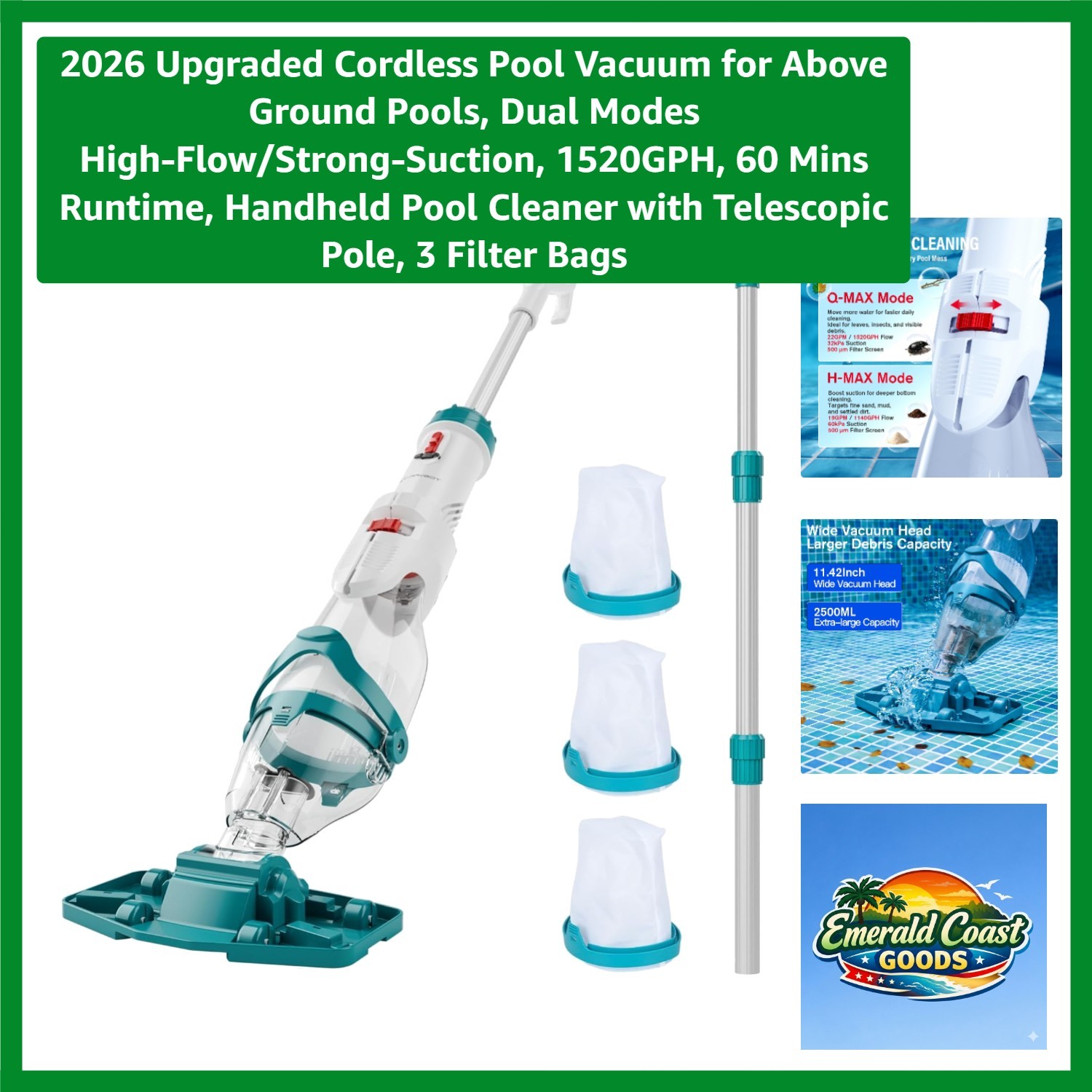 2026 Cordless Pool Vacuum: Dual Modes for Effortless Cleanup & 60 Mins Runtime