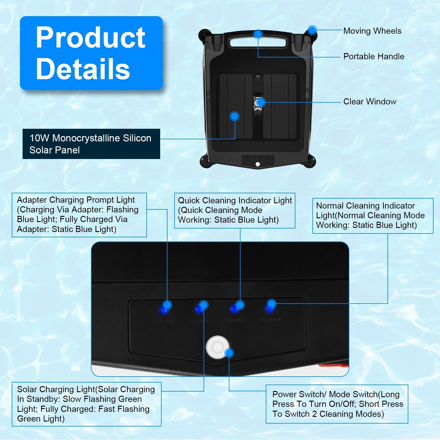 Auto Solar Powered Pool Skimmer in Stylish Design w/ 2 Cleaning Mode&APP Control