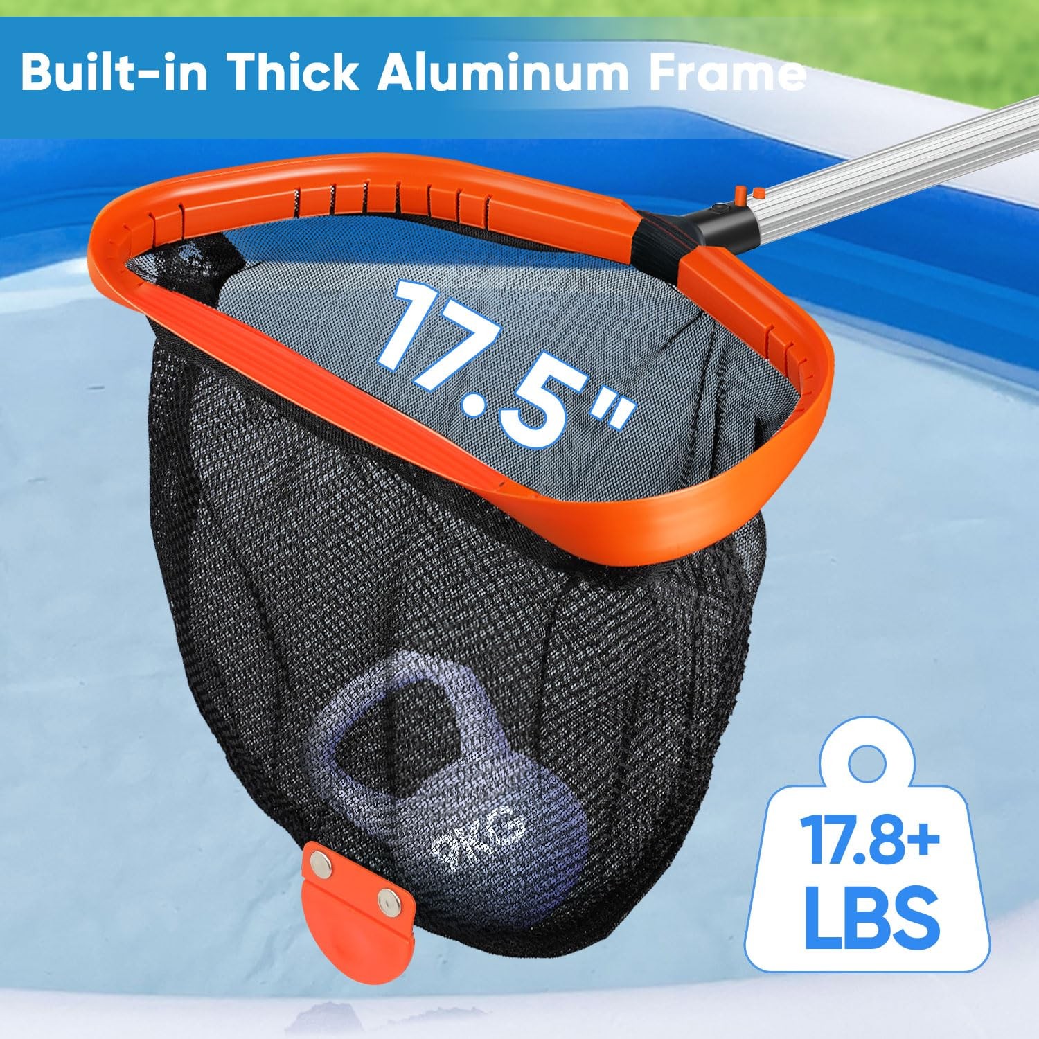 17.5″ Pool Skimmer Net with Double-Layer Mesh for Above & In-Ground Pools