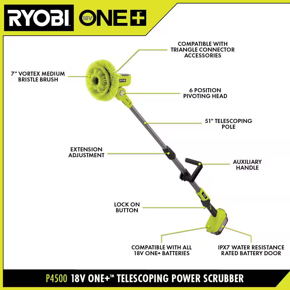 ONE+ 18V Cordless Telescoping Power Scrubber and ONE+ 18V Handheld Cordless Pool