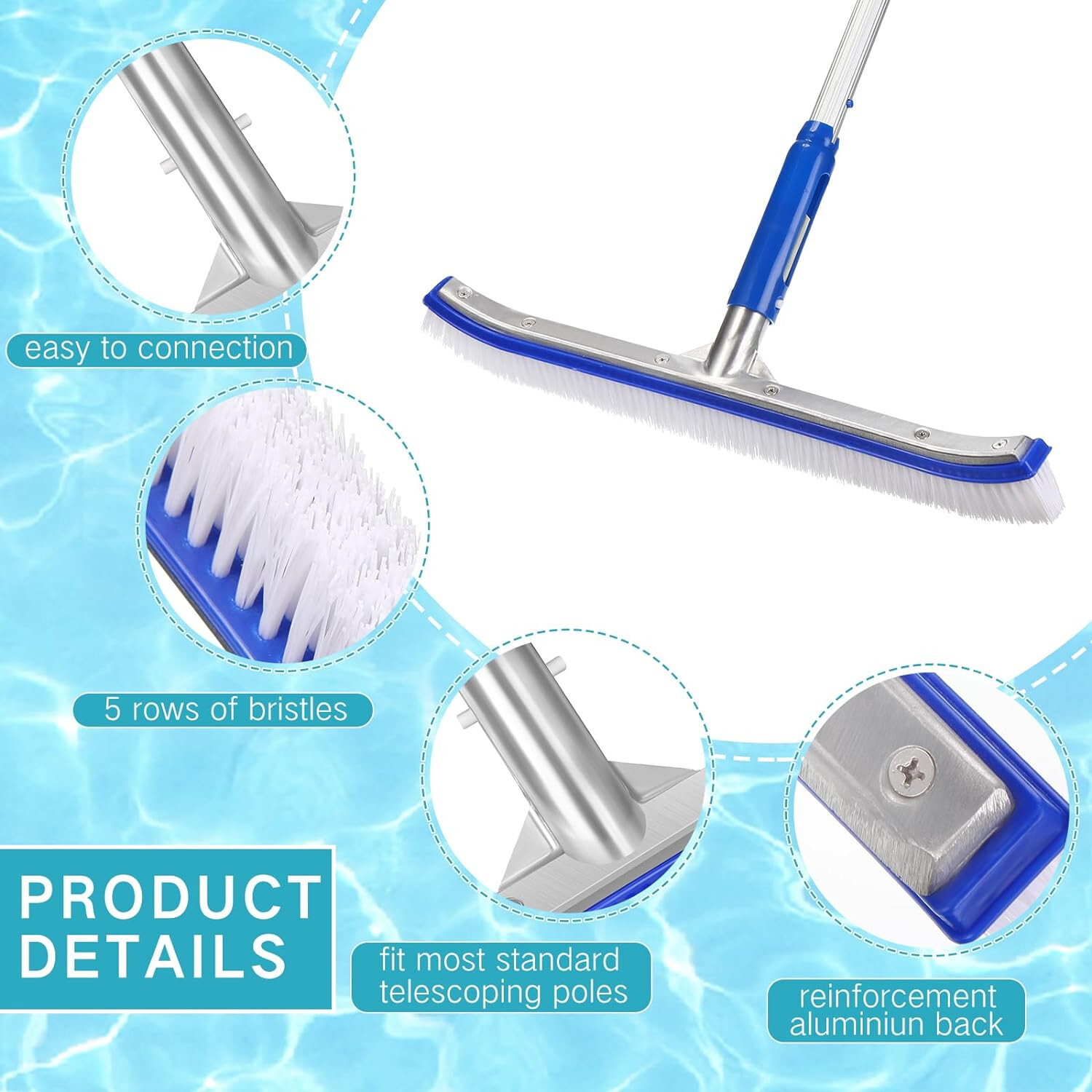 Professional Heavy Duty 18″ Swimming Pool Floor Wall Cleaning Brush Head Tool