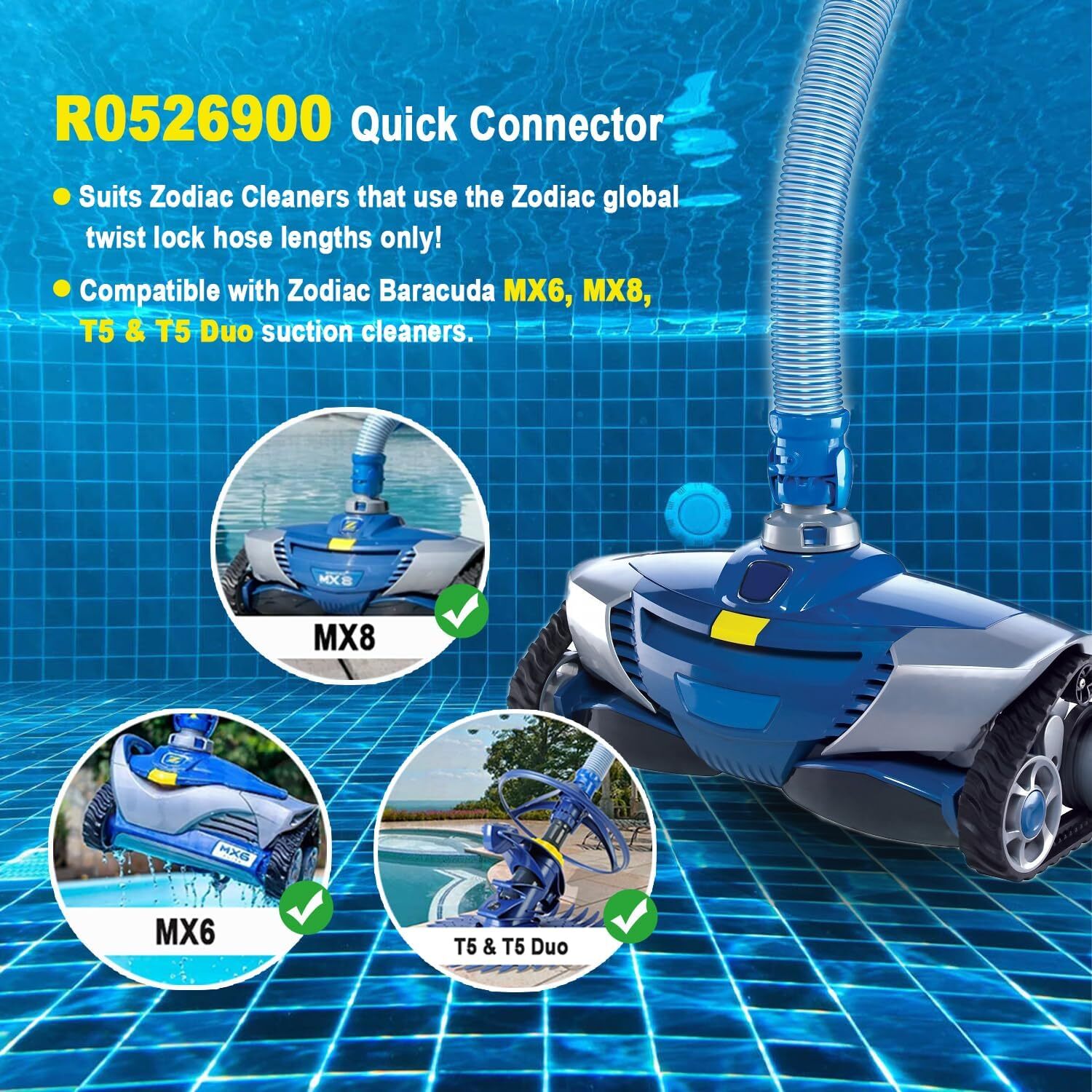 For Zodiac R0526900 Quick Connector fit Baracuda MX6 MX8 T5 Duo Suction Cleaner