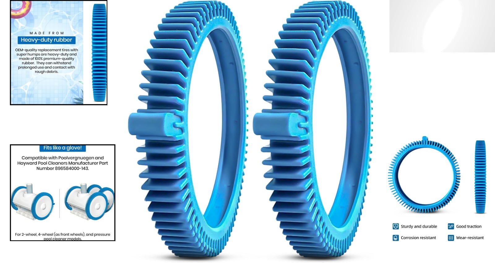 Durable 2-Pack Pool Cleaner Tires with Super Hump Design for Optimal Performance