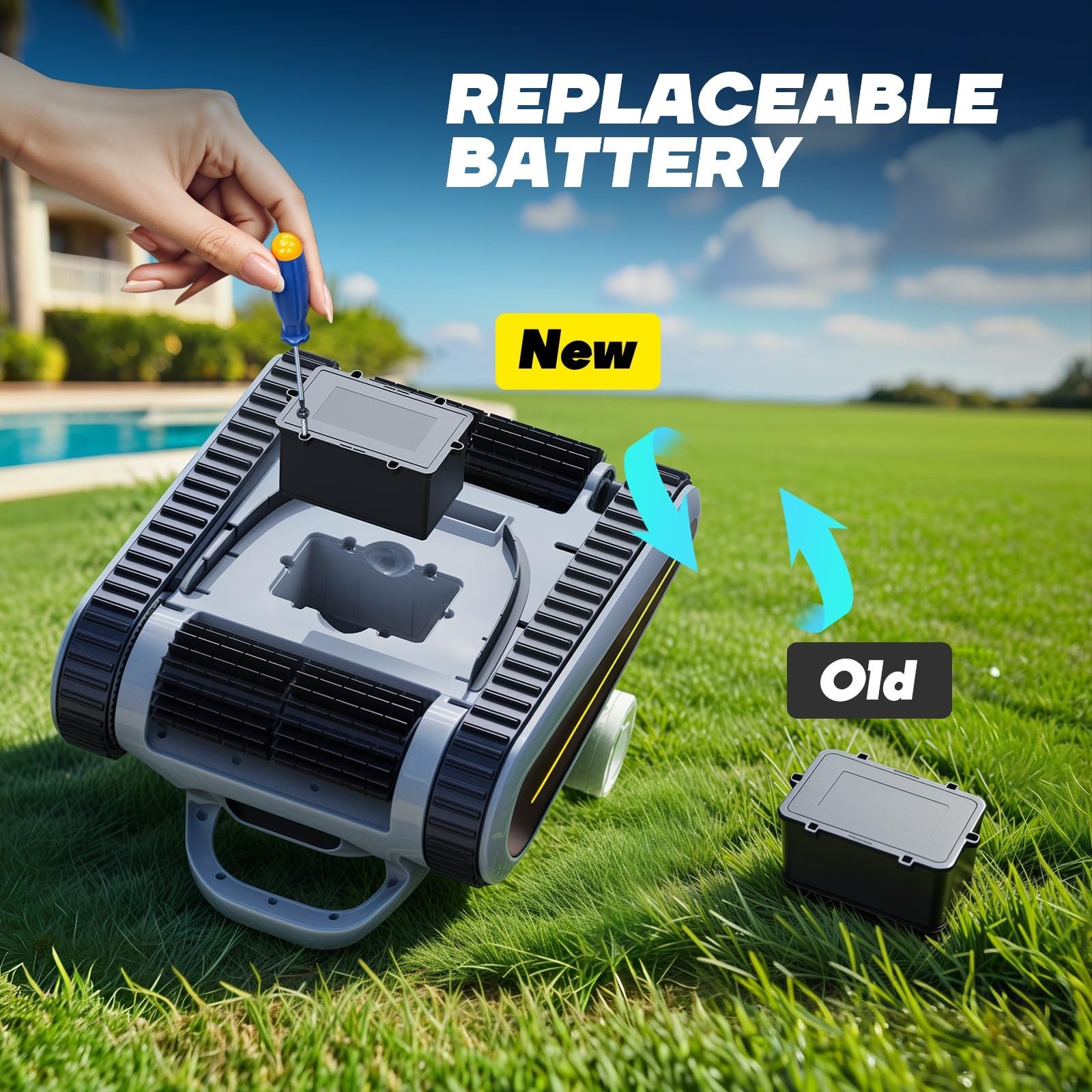 Pool Vacuum for Inground Pools Cordless Robotic Pool Cleaner APP Control Grey