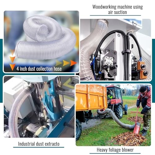 4″ X 10′ Dust Collection Flexible Hose with 4 In Clamp Heavy Duty Pvc Dust