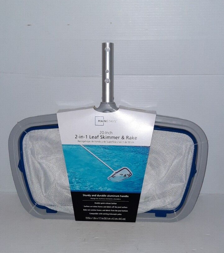 Mainstays 20 in. 2-in-1 Leaf Skimmer & Rake for Pools & Ponds etc. New